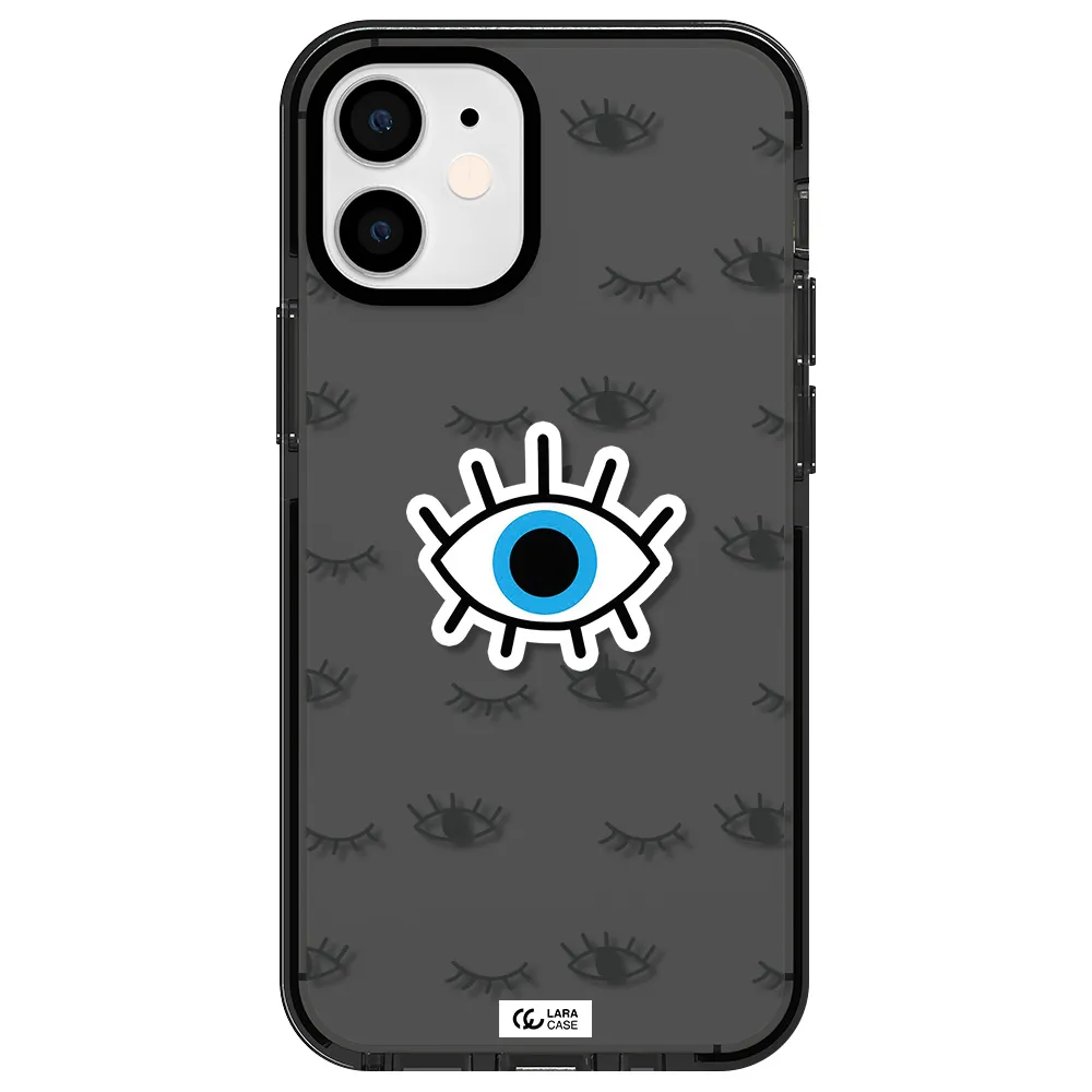 a blue eye with black eyeballs and eyelashes Apple iPhone 12 mini impact Smoke Black Case