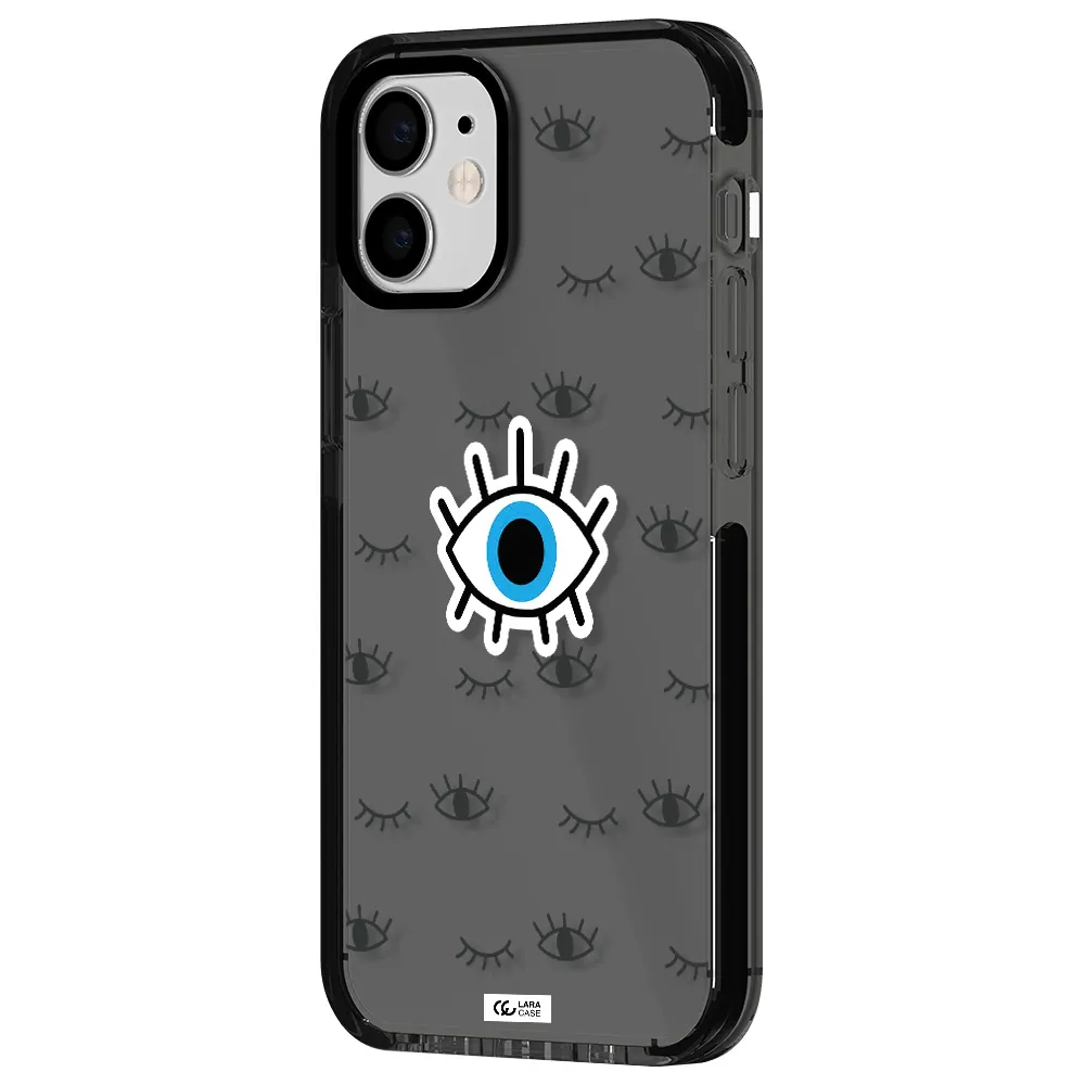 a blue eye with black eyeballs and eyelashes Apple iPhone 12 mini impact Smoke Black Case