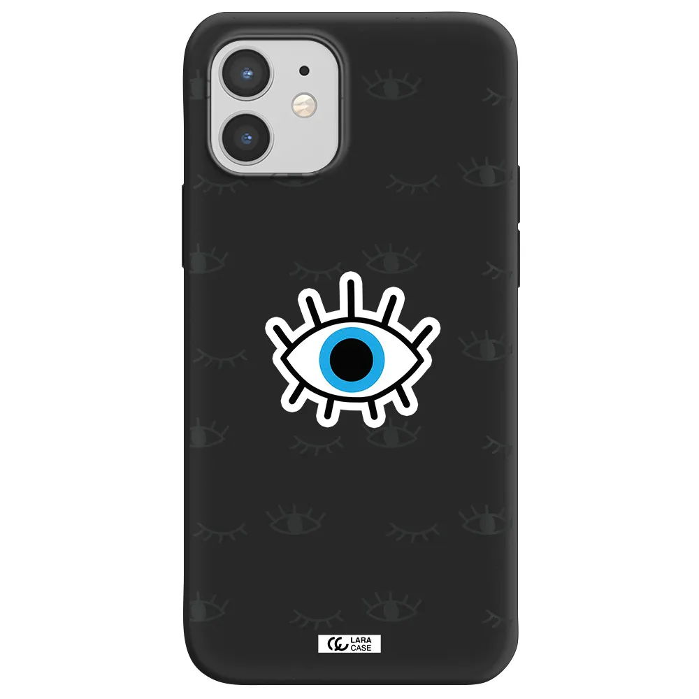 a blue eye with black eyeballs and eyelashes Apple iPhone 12 mini Silicone black Case