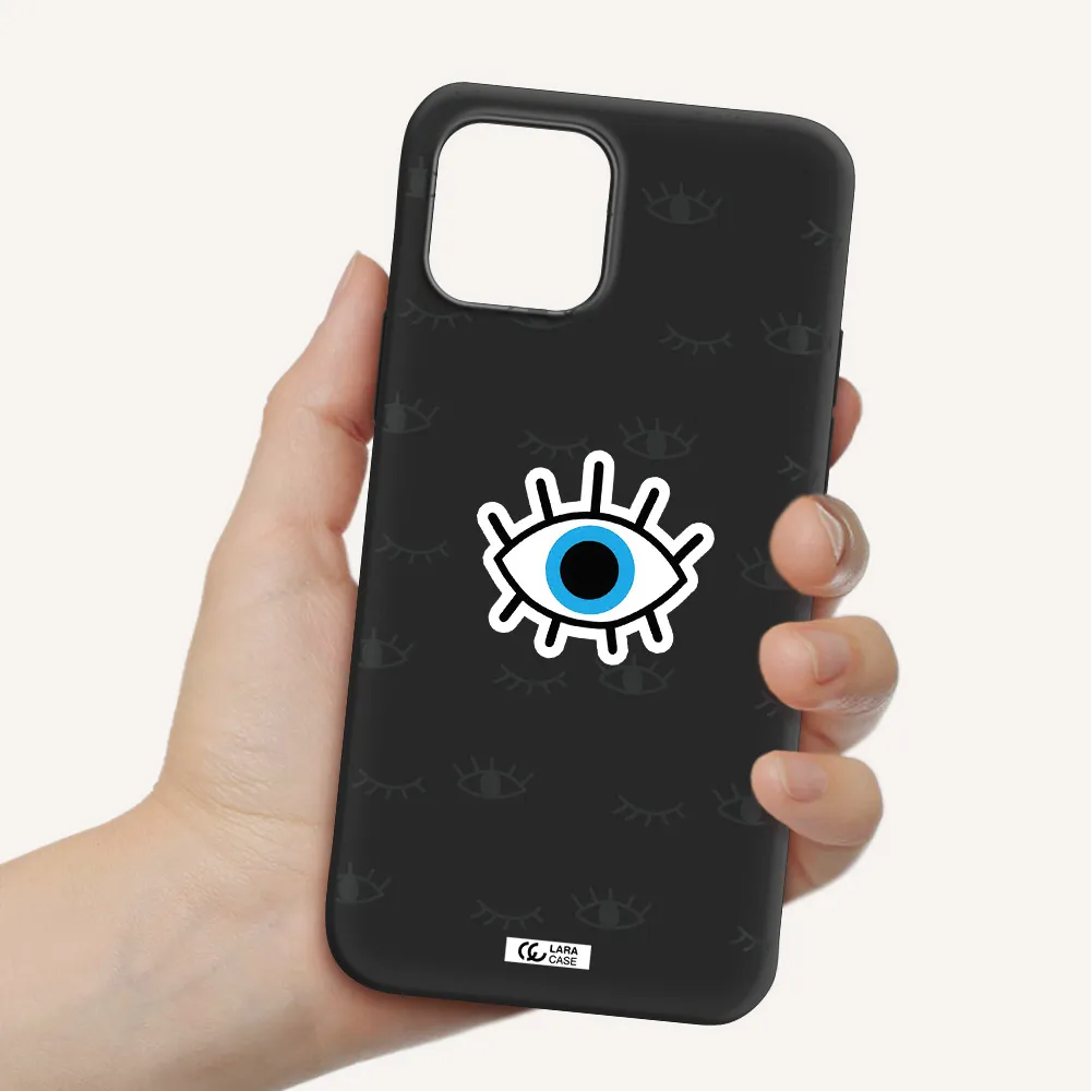 a blue eye with black eyeballs and eyelashes Apple iPhone 12 mini Silicone black Case