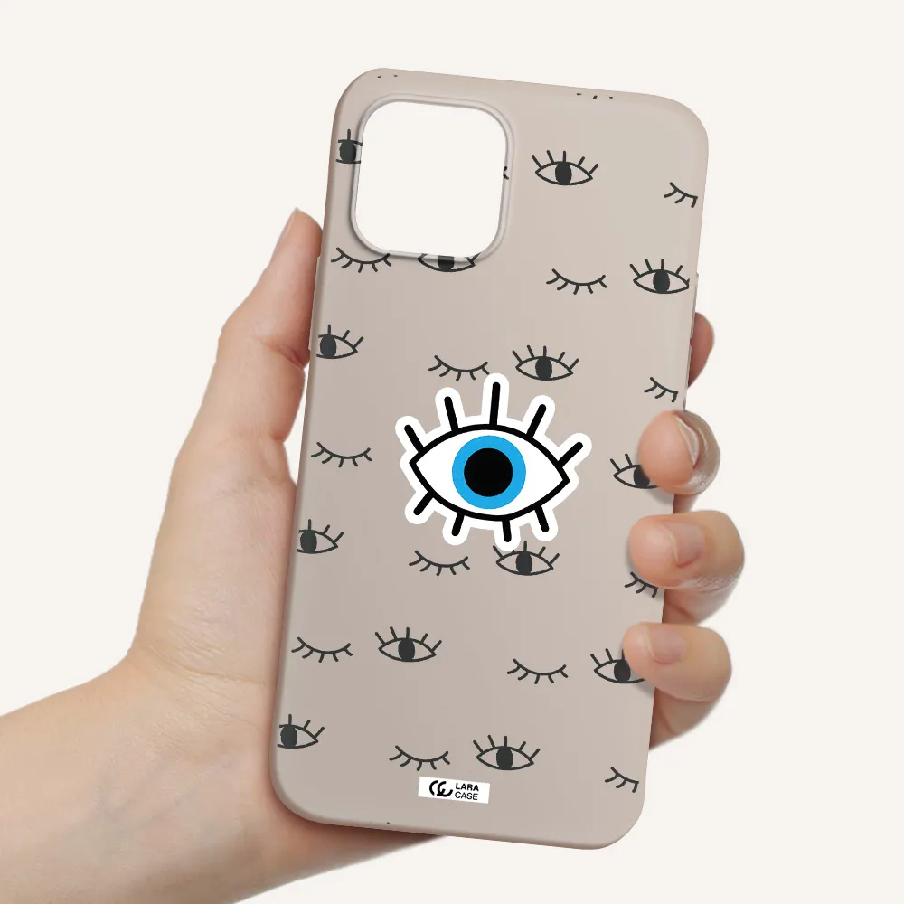 a blue eye with black eyeballs and eyelashes Apple iPhone 12 mini Silicone Stone Case
