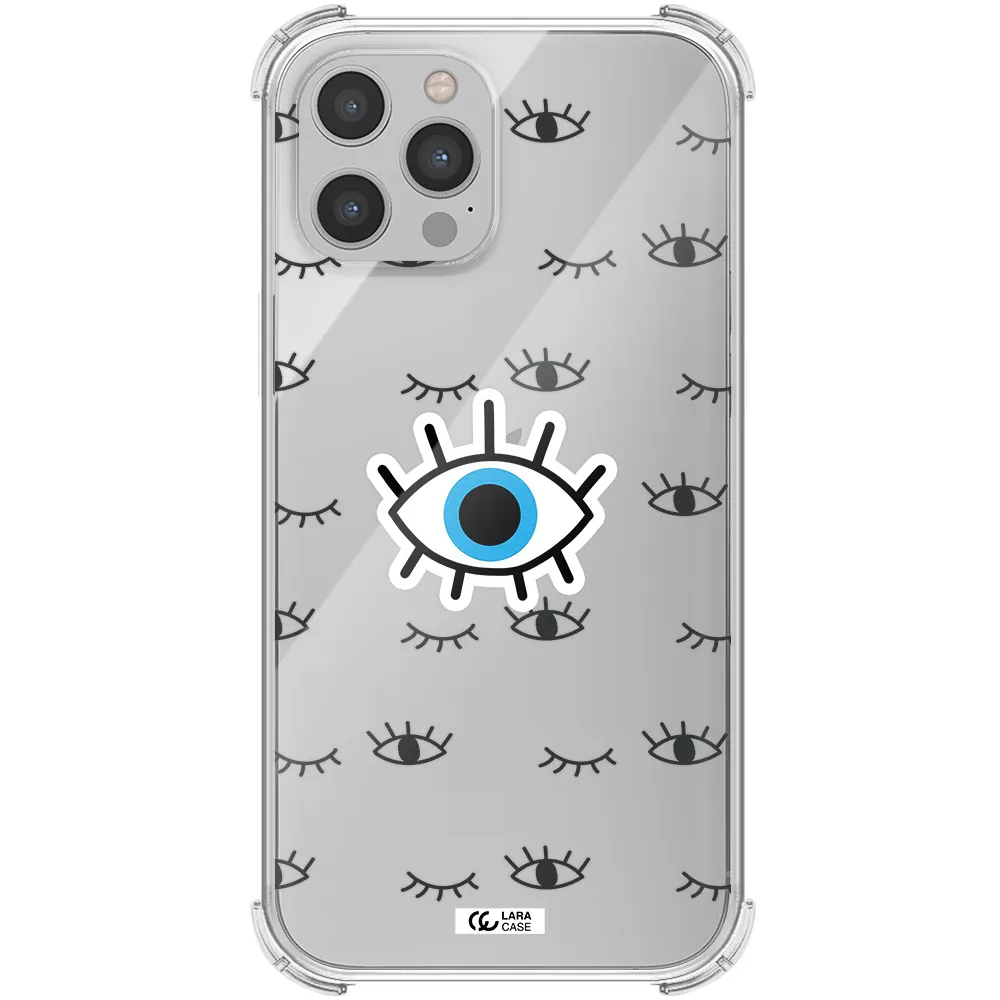 a blue eye with black eyeballs and eyelashes Apple iPhone 12 pro Clear PC Case