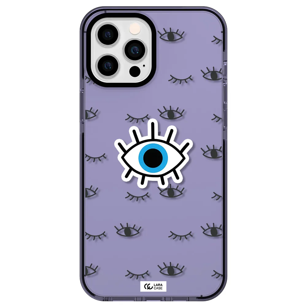 a blue eye with black eyeballs and eyelashes Apple iPhone 12 pro max impact Lilac Case