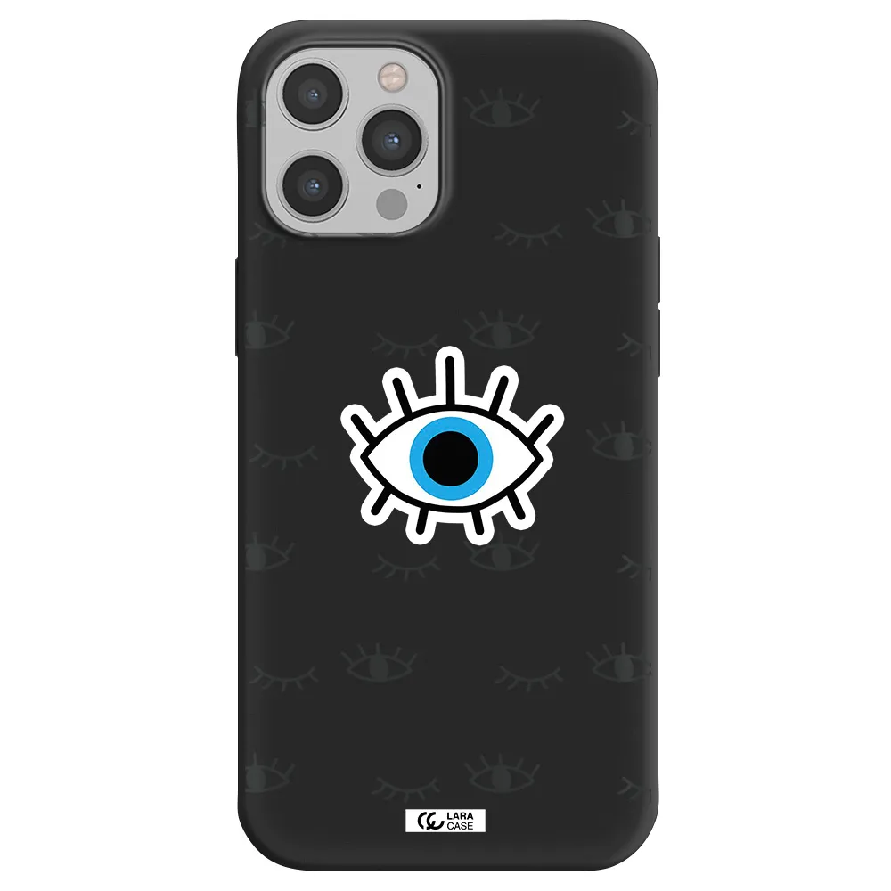 a blue eye with black eyeballs and eyelashes Apple iPhone 12 pro max Silicone black Case