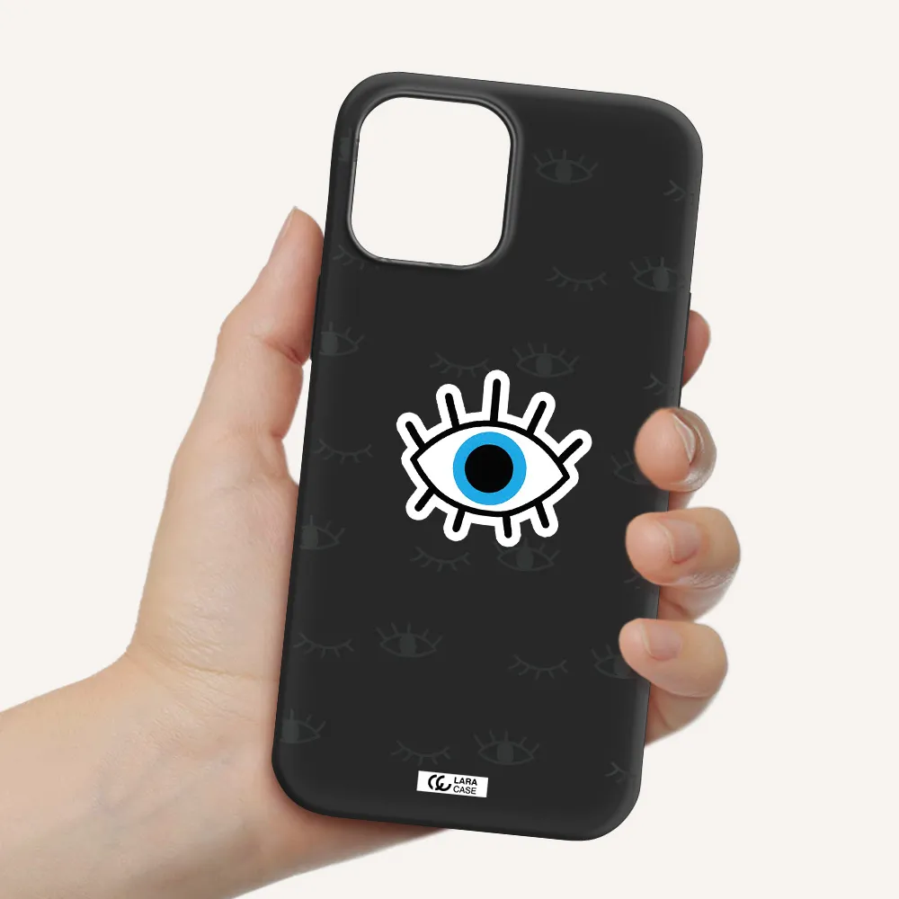 a blue eye with black eyeballs and eyelashes Apple iPhone 12 pro max Silicone black Case