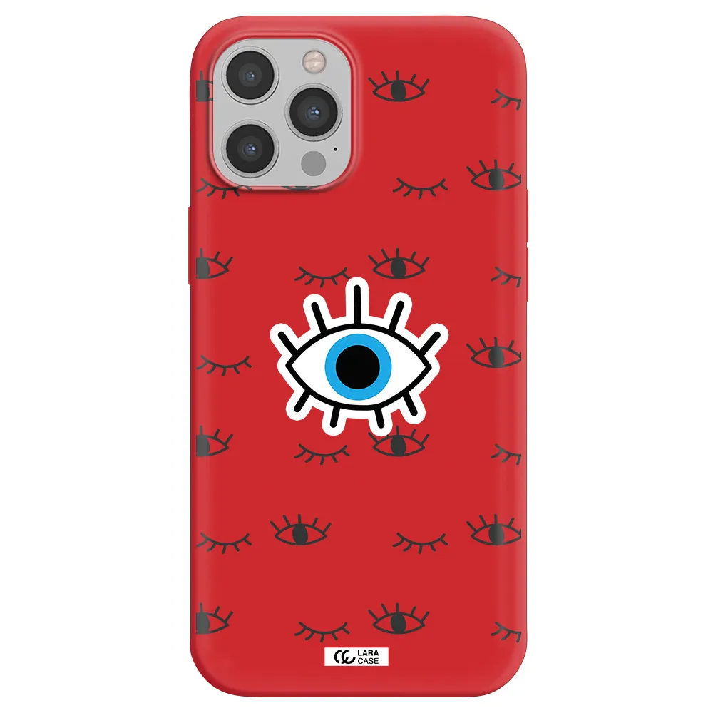 a blue eye with black eyeballs and eyelashes Apple iPhone 12 pro Silicone Imperial Red Case