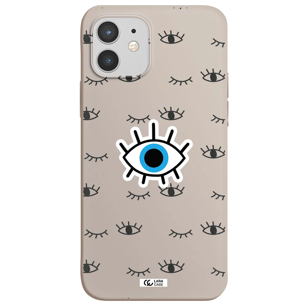a blue eye with black eyeballs and eyelashes Apple iPhone 12 Silicone Stone Case