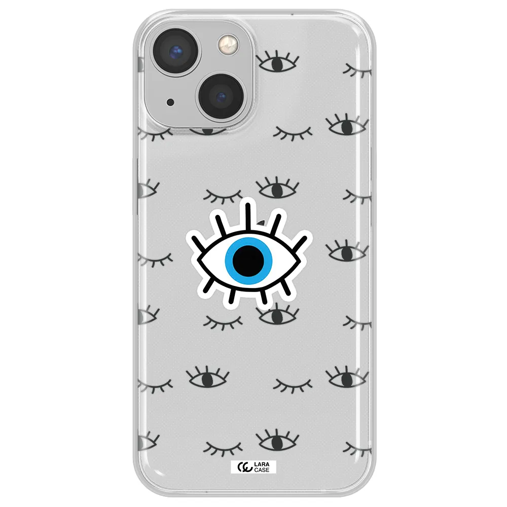 A Blue Eye With Black Eyeballs And Eyelashes Apple Iphone 13 Clear Tpu Case