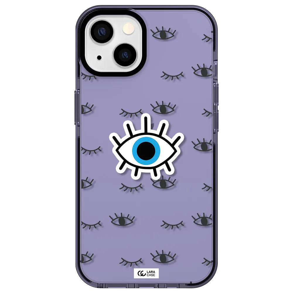 a blue eye with black eyeballs and eyelashes Apple iPhone 13 impact Lilac Case