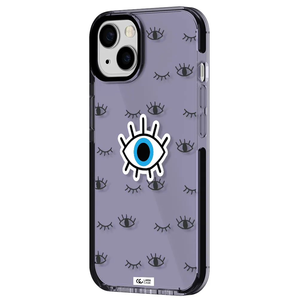 a blue eye with black eyeballs and eyelashes Apple iPhone 13 impact Lilac Case