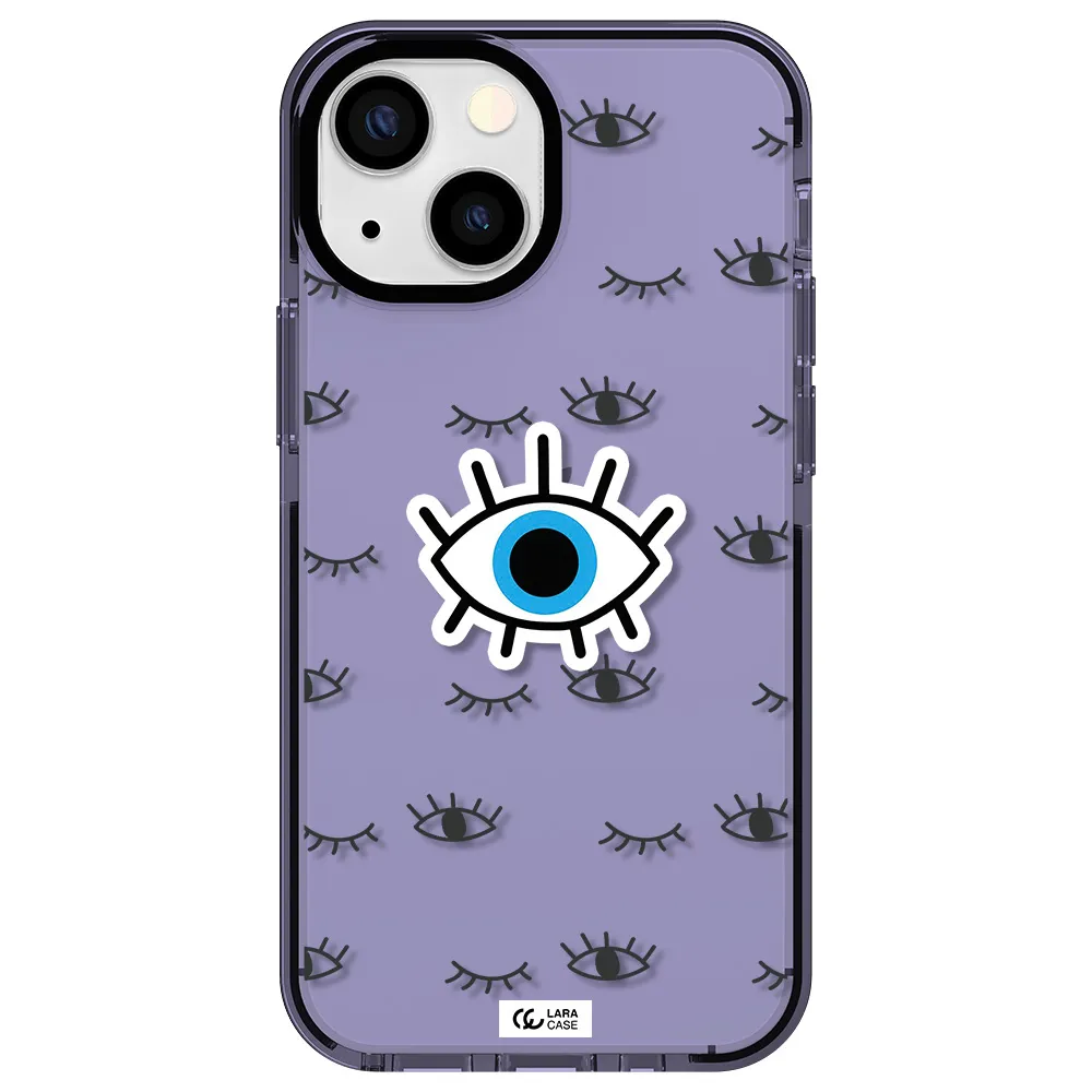 a blue eye with black eyeballs and eyelashes Apple iPhone 13 mini impact Lilac Case