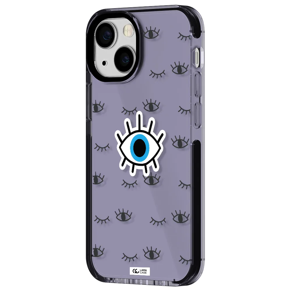 a blue eye with black eyeballs and eyelashes Apple iPhone 13 mini impact Lilac Case