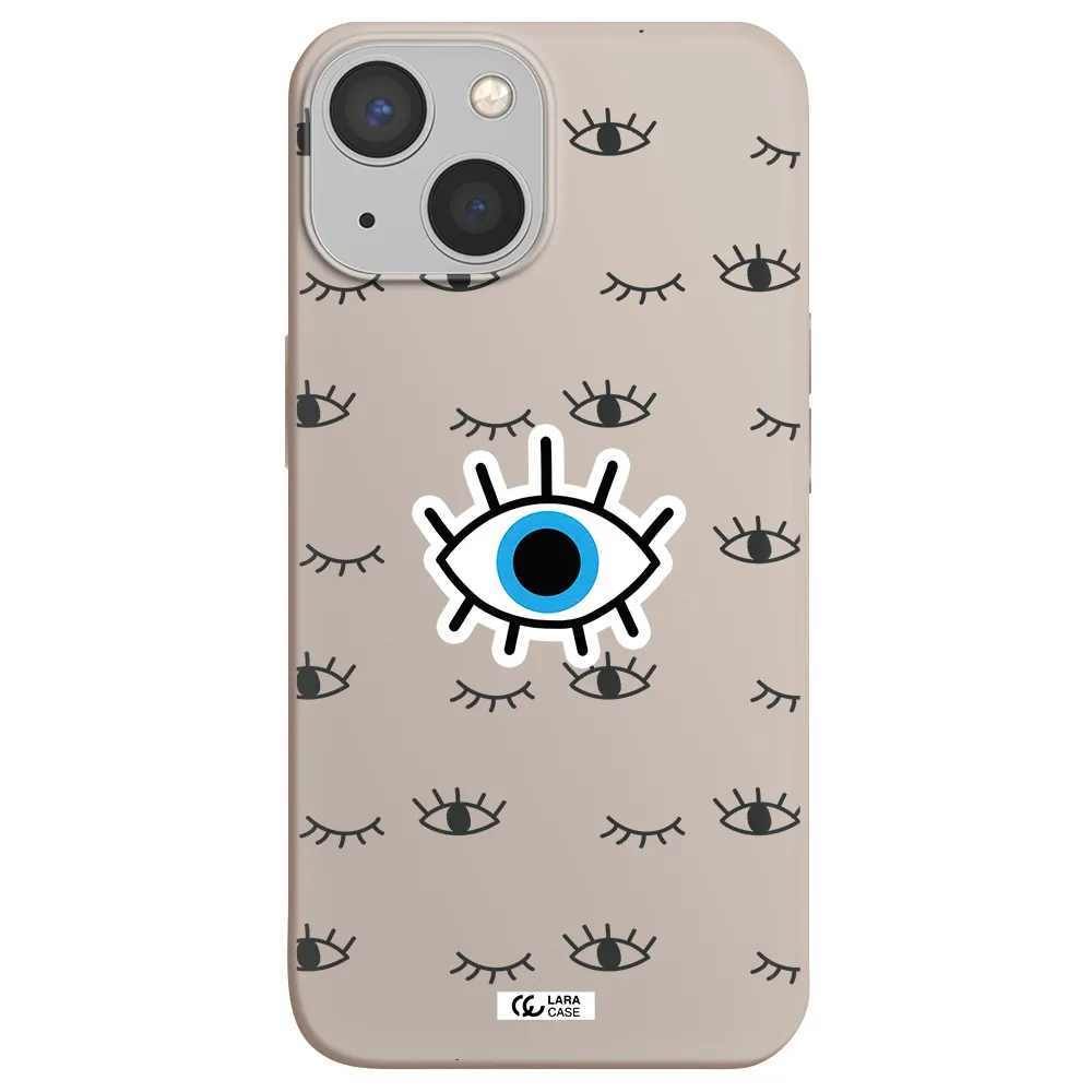 a blue eye with black eyeballs and eyelashes Apple iPhone 13 mini Silicone Stone Case