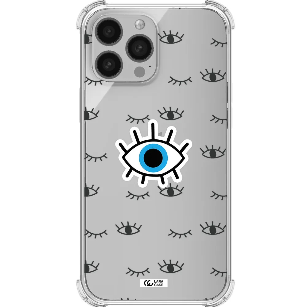 a blue eye with black eyeballs and eyelashes Apple iPhone 13 Pro Clear PC Case