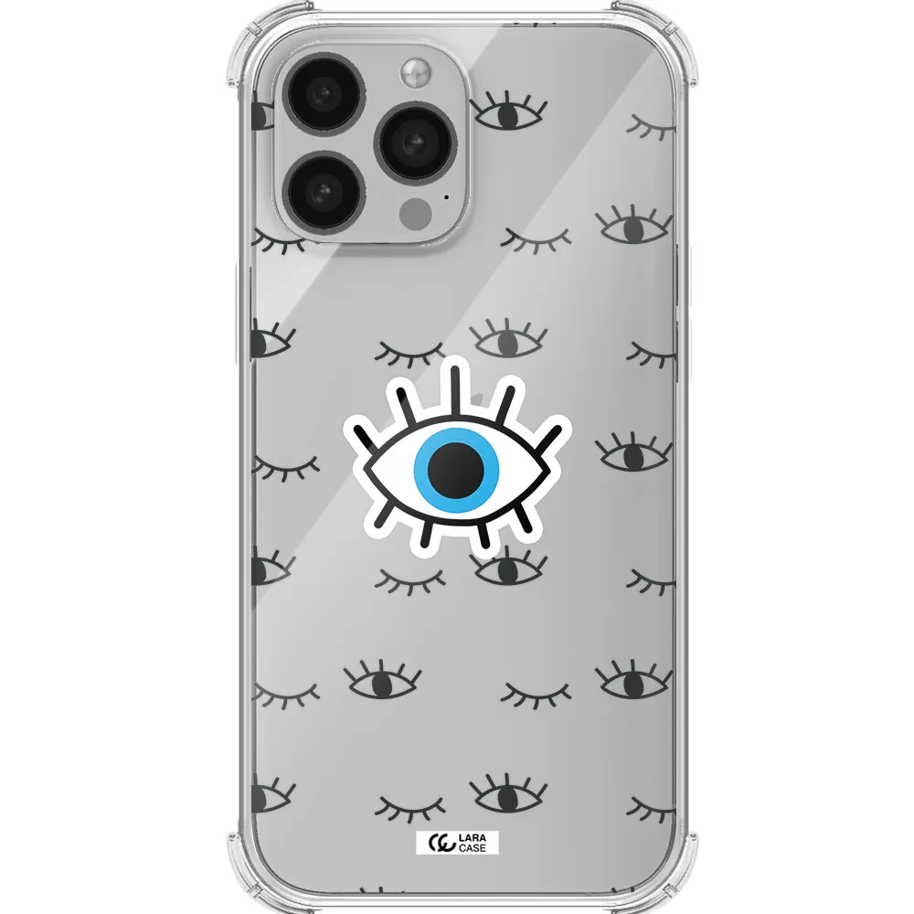 a blue eye with black eyeballs and eyelashes Apple iPhone 13 Pro Max Clear PC Case