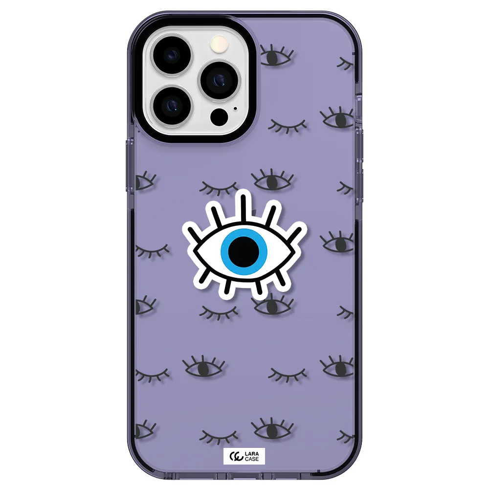 a blue eye with black eyeballs and eyelashes Apple iPhone 13 Pro Max impact Lilac Case