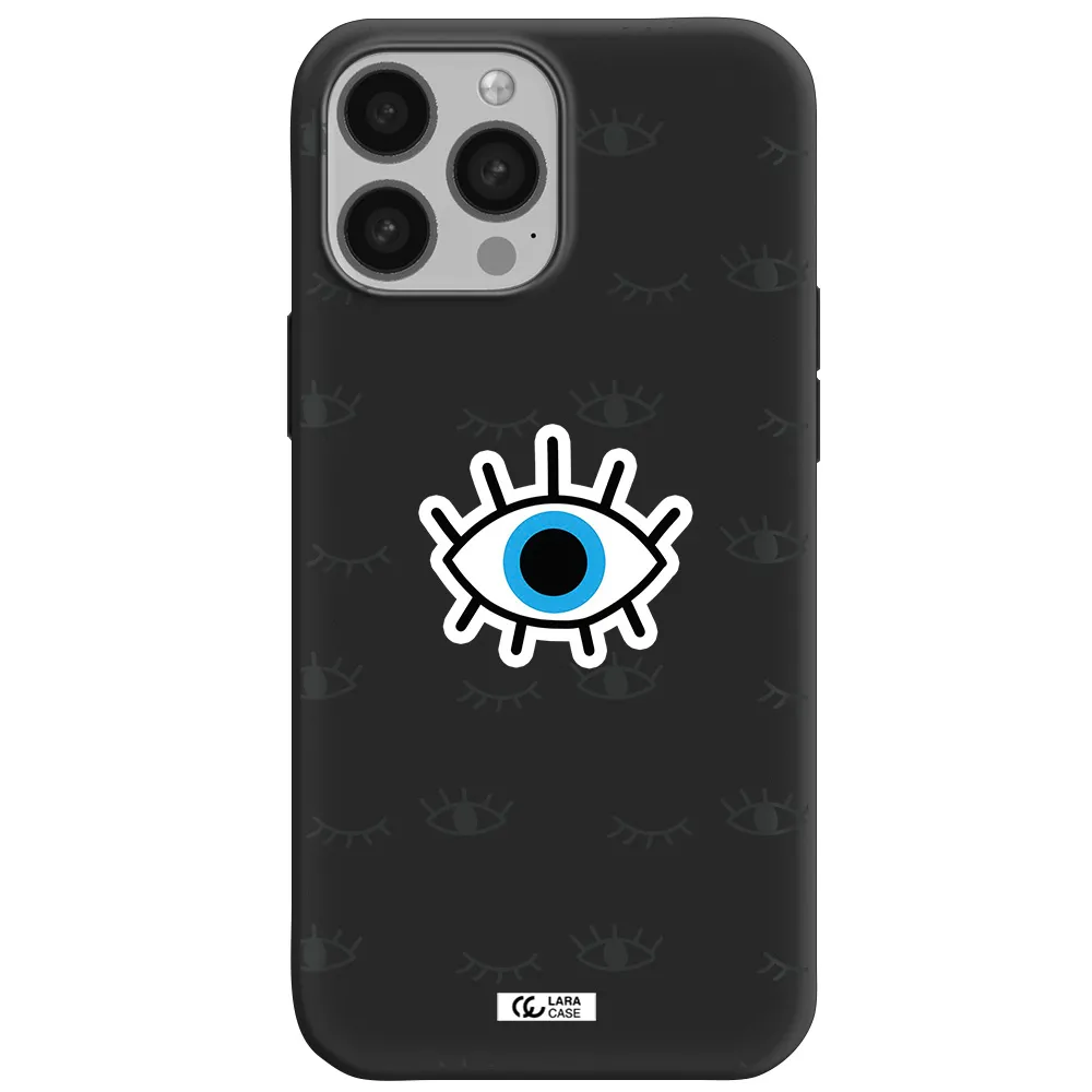 a blue eye with black eyeballs and eyelashes Apple iPhone 13 Pro Max Silicone black Case