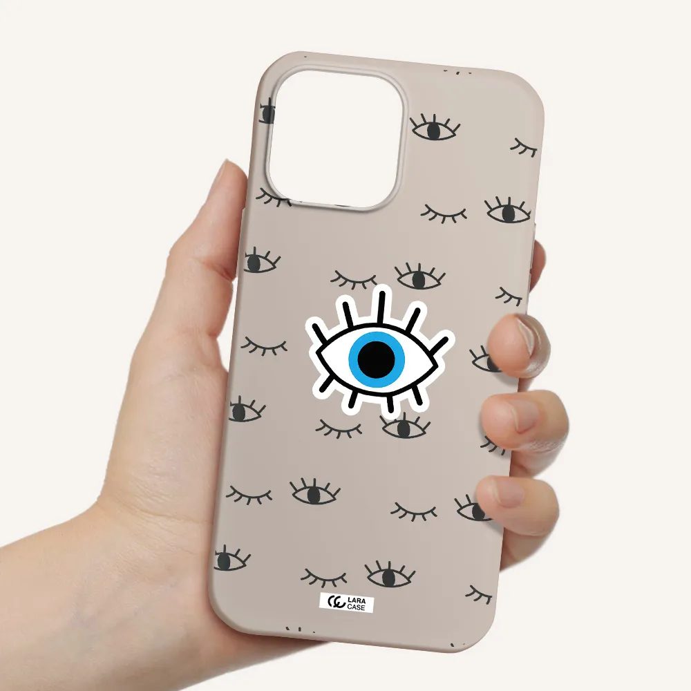 a blue eye with black eyeballs and eyelashes Apple iPhone 13 Pro Silicone Stone Case