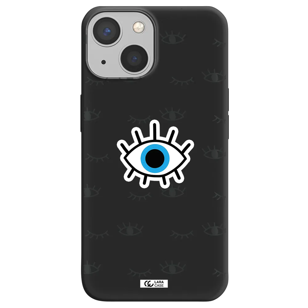 a blue eye with black eyeballs and eyelashes Apple iPhone 13 Silicone black Case