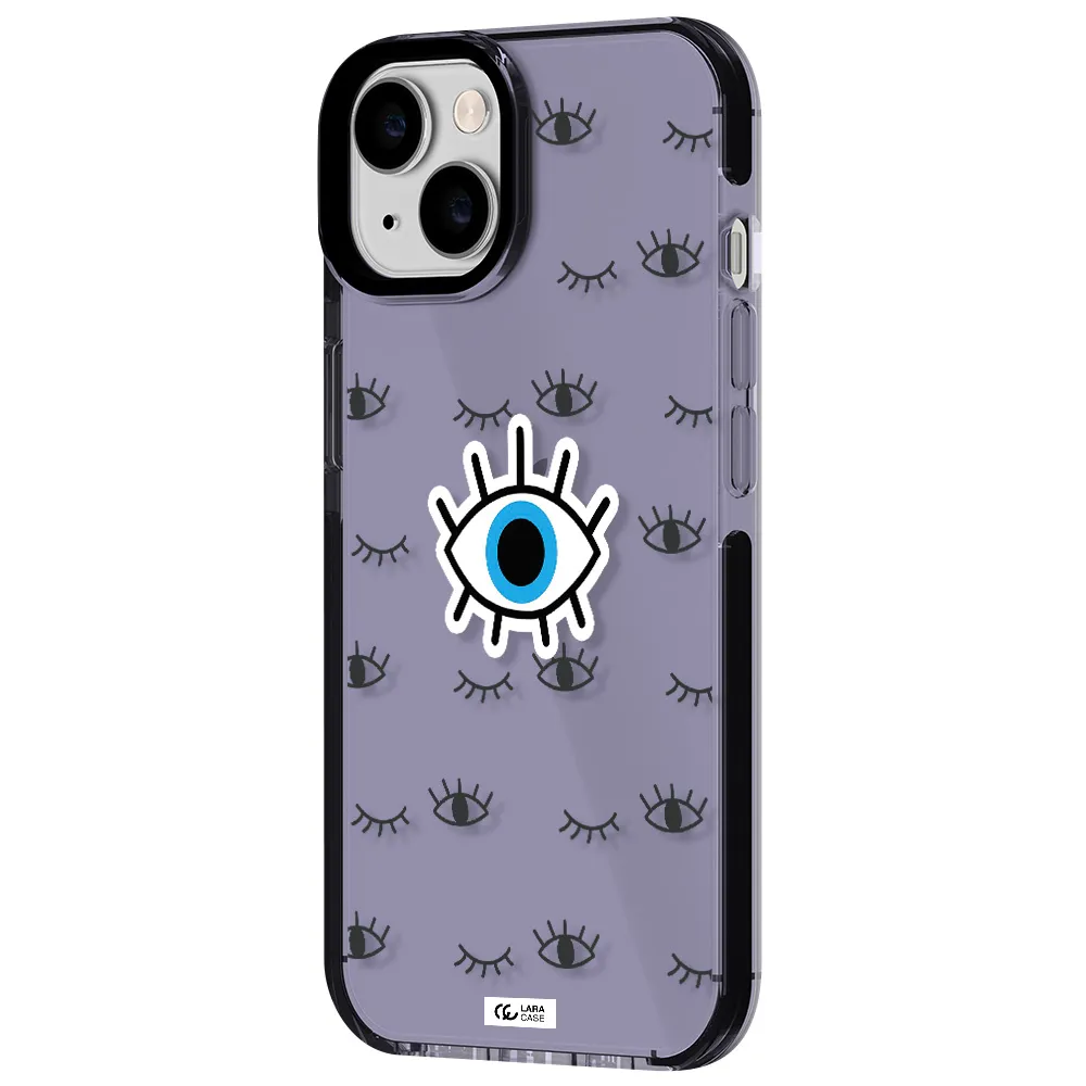 a blue eye with black eyeballs and eyelashes Apple iPhone 14 impact Lilac Case