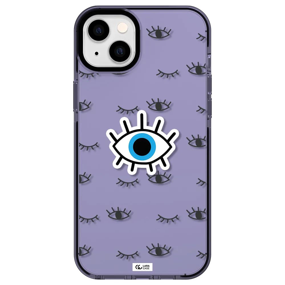 a blue eye with black eyeballs and eyelashes Apple iPhone 14 plus impact Lilac Case