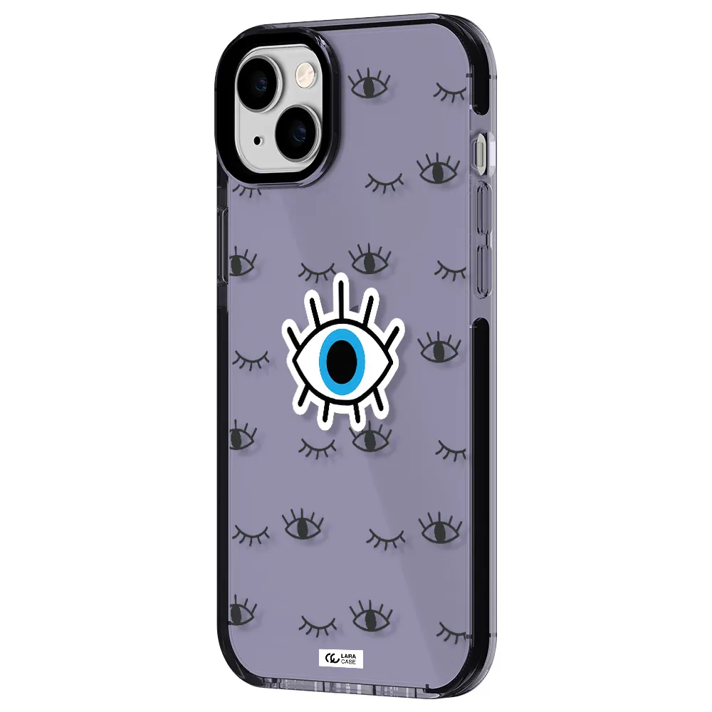 a blue eye with black eyeballs and eyelashes Apple iPhone 14 plus impact Lilac Case
