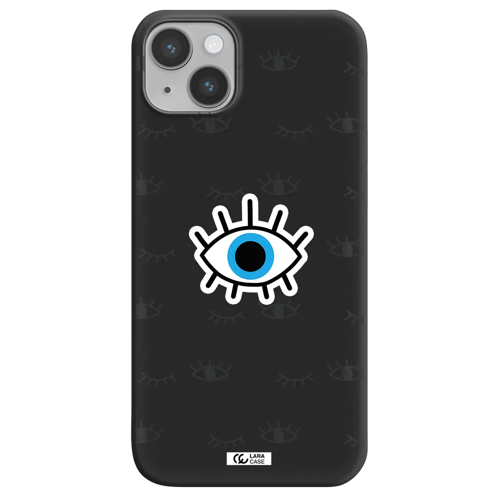 a blue eye with black eyeballs and eyelashes Apple iPhone 14 plus Silicone black Case