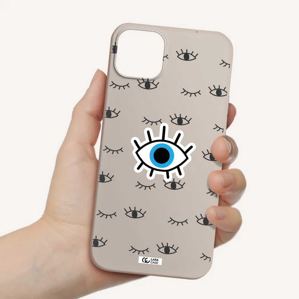a blue eye with black eyeballs and eyelashes Apple iPhone 14 plus Silicone Stone Case