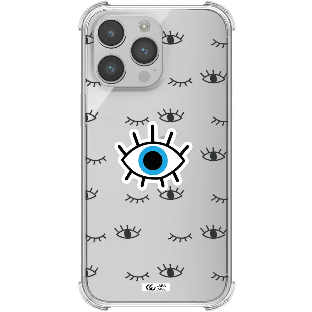 a blue eye with black eyeballs and eyelashes Apple iPhone 14 pro max Clear PC Case