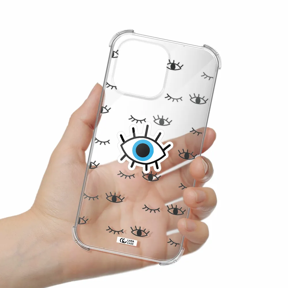 a blue eye with black eyeballs and eyelashes Apple iPhone 14 pro max Clear PC Case