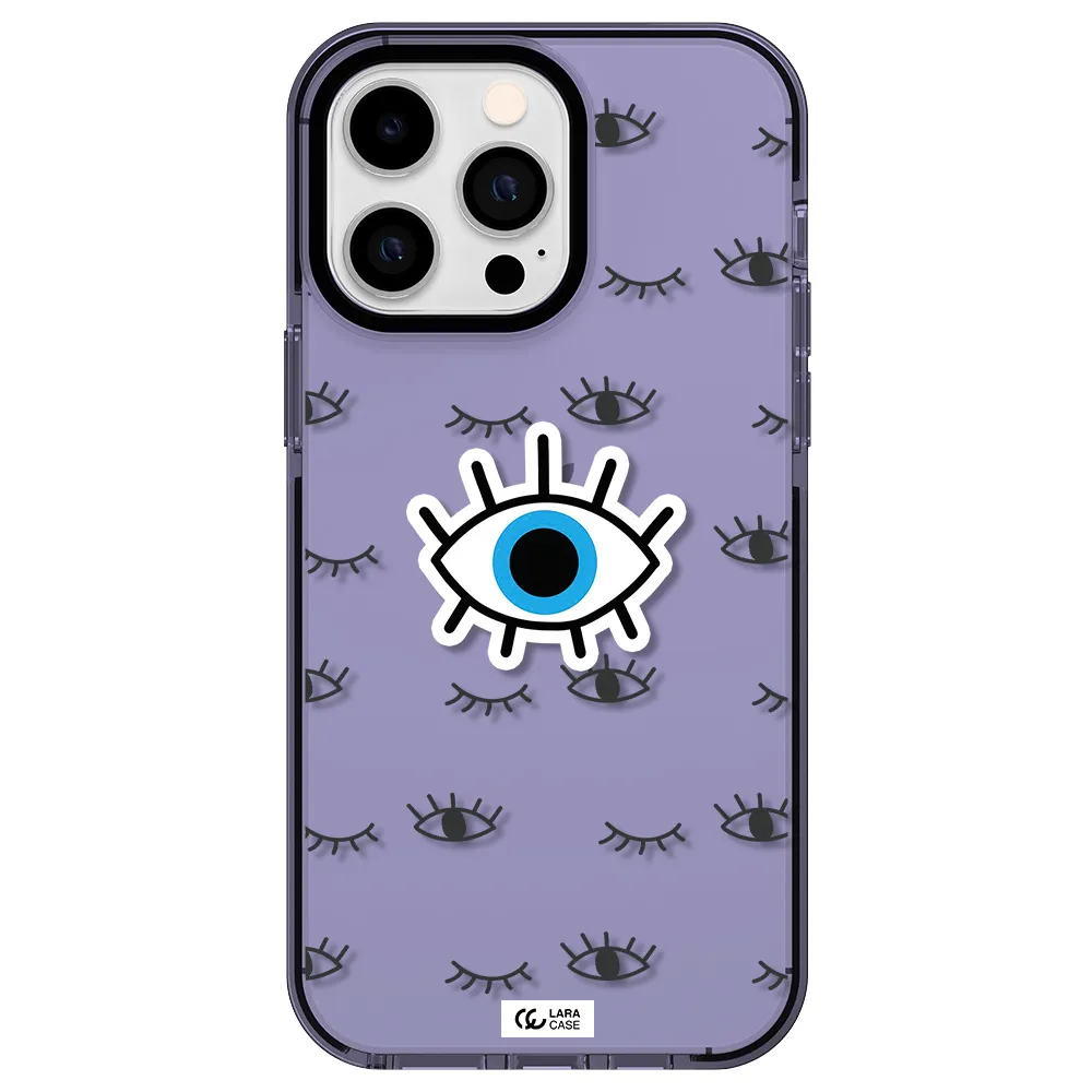 a blue eye with black eyeballs and eyelashes Apple iPhone 14 pro max impact Lilac Case