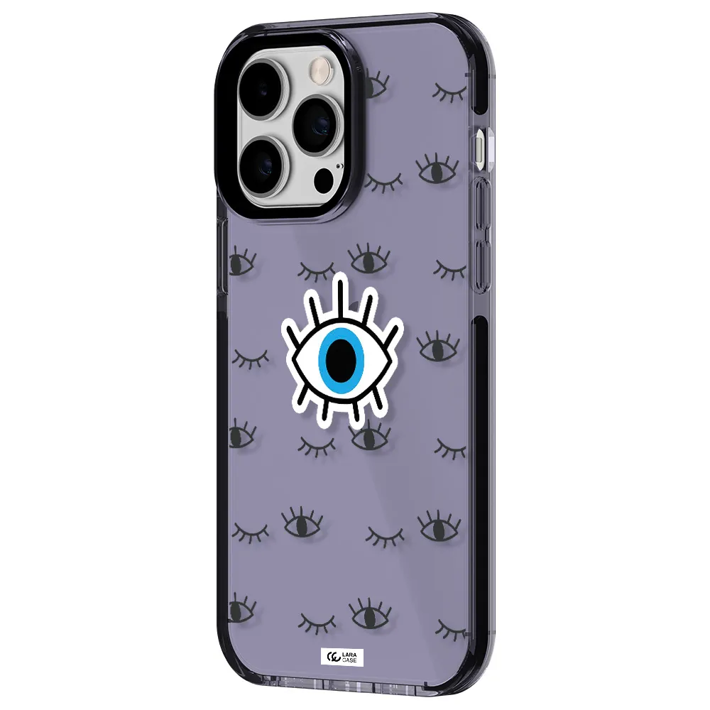 a blue eye with black eyeballs and eyelashes Apple iPhone 14 pro max impact Lilac Case