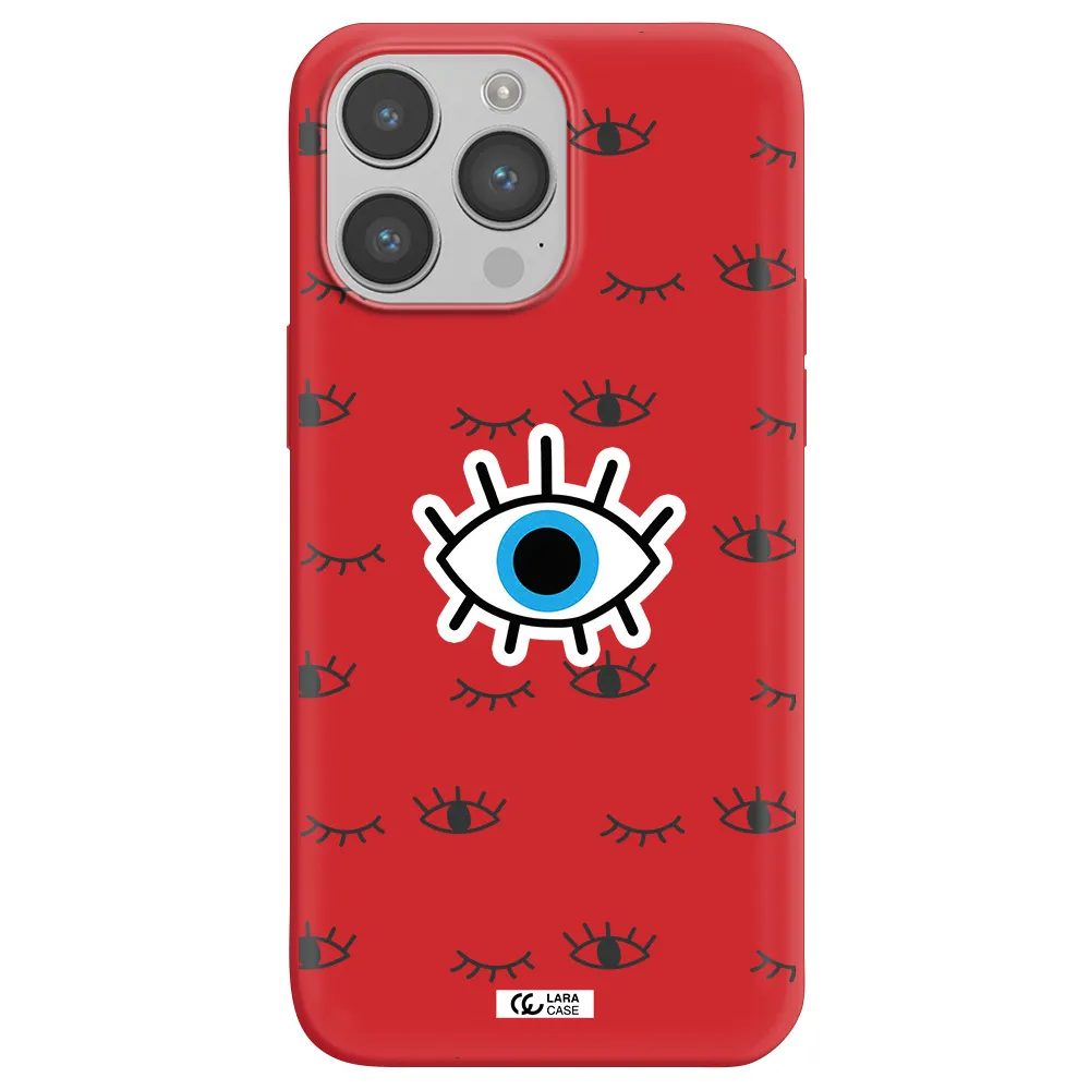 a blue eye with black eyeballs and eyelashes Apple iPhone 14 pro max Silicone Imperial Red Case