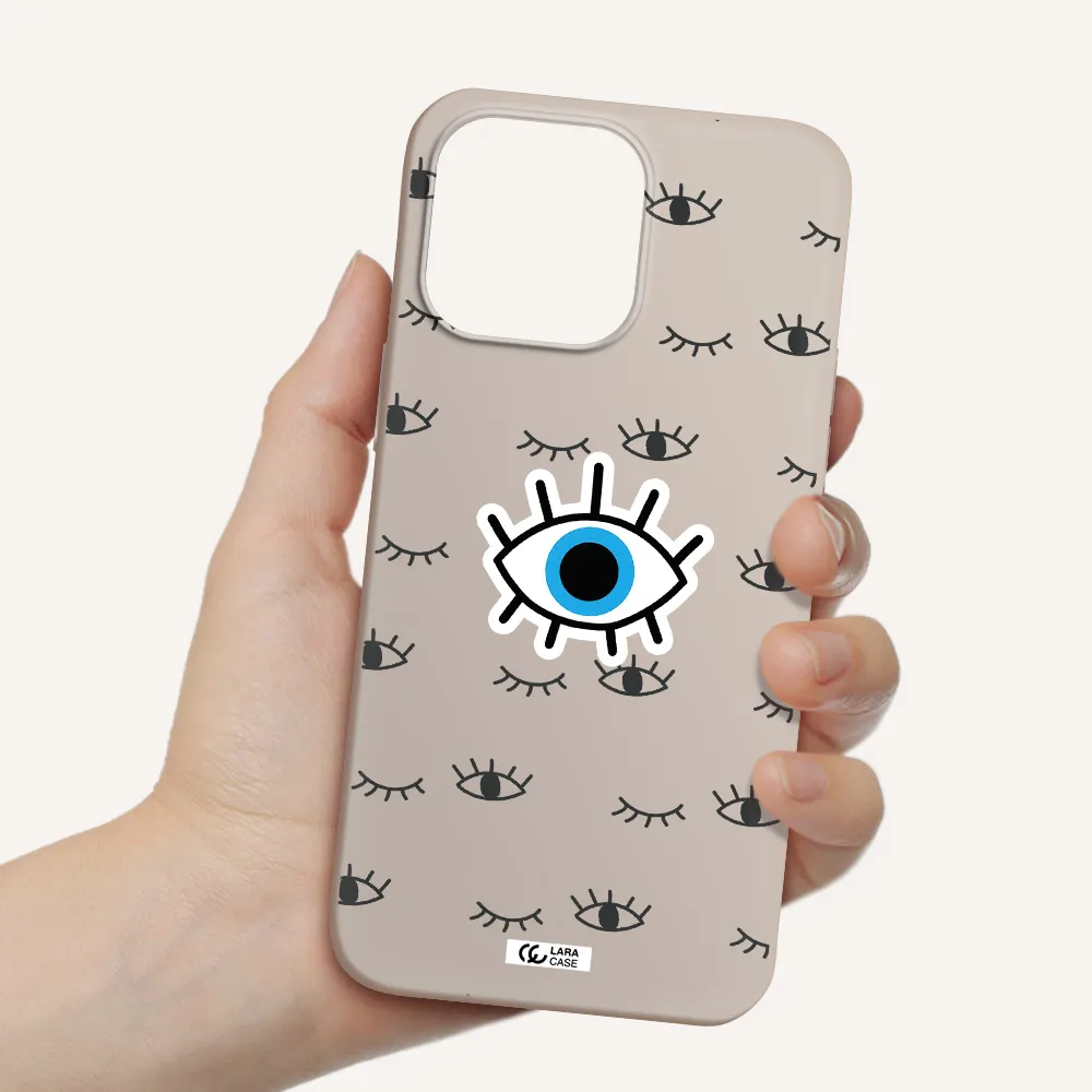 a blue eye with black eyeballs and eyelashes Apple iPhone 14 pro max Silicone Stone Case