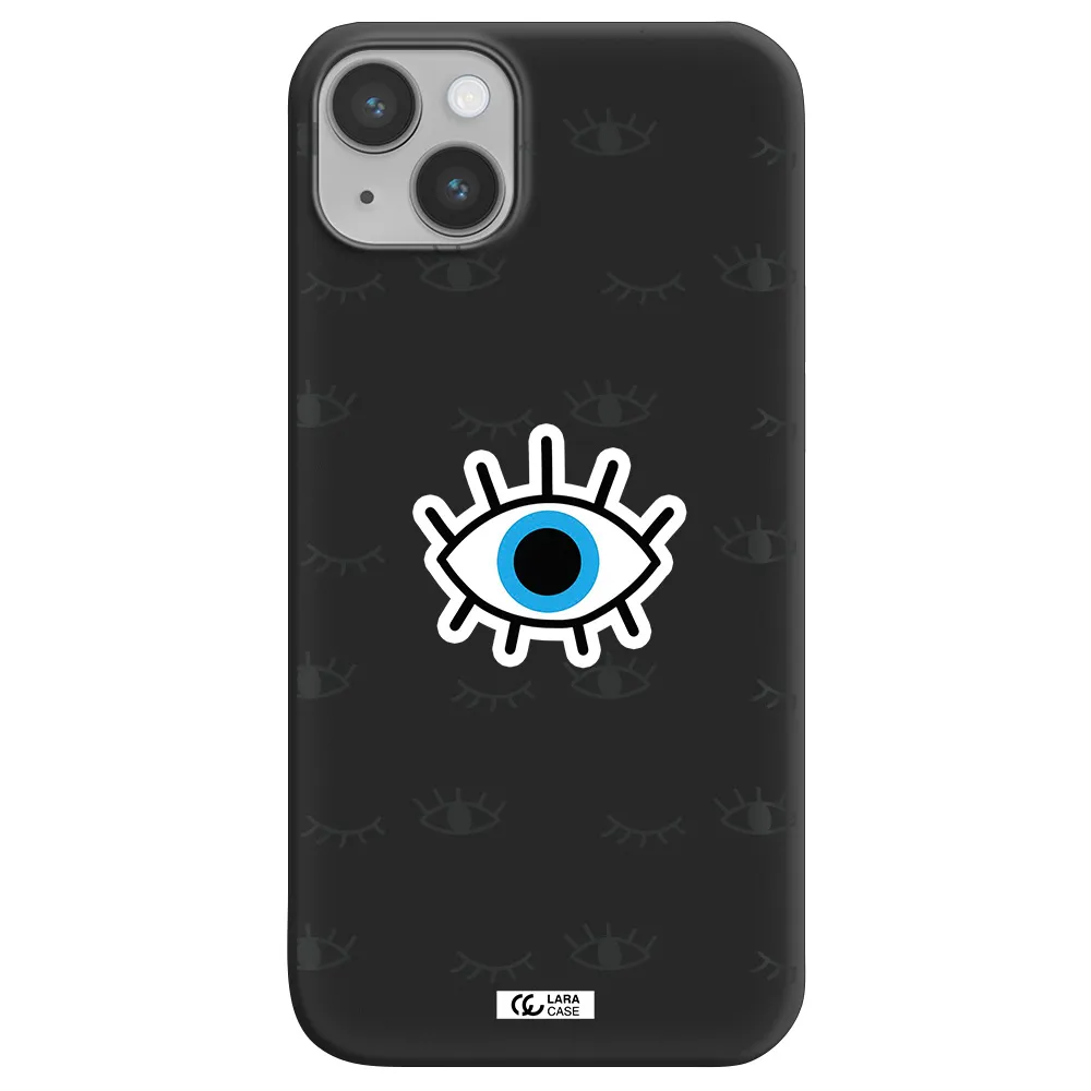 a blue eye with black eyeballs and eyelashes Apple iPhone 14 Silicone black Case