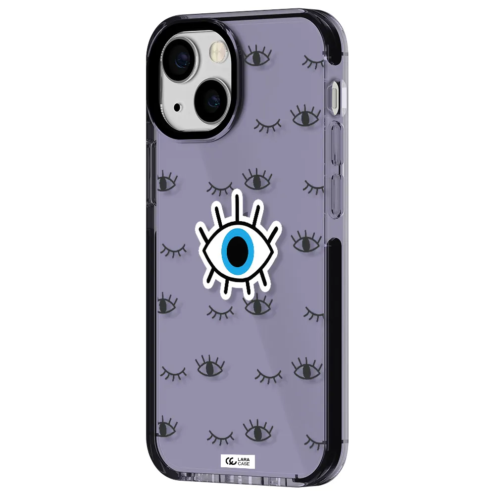 a blue eye with black eyeballs and eyelashes Apple iPhone 15 impact Lilac Case