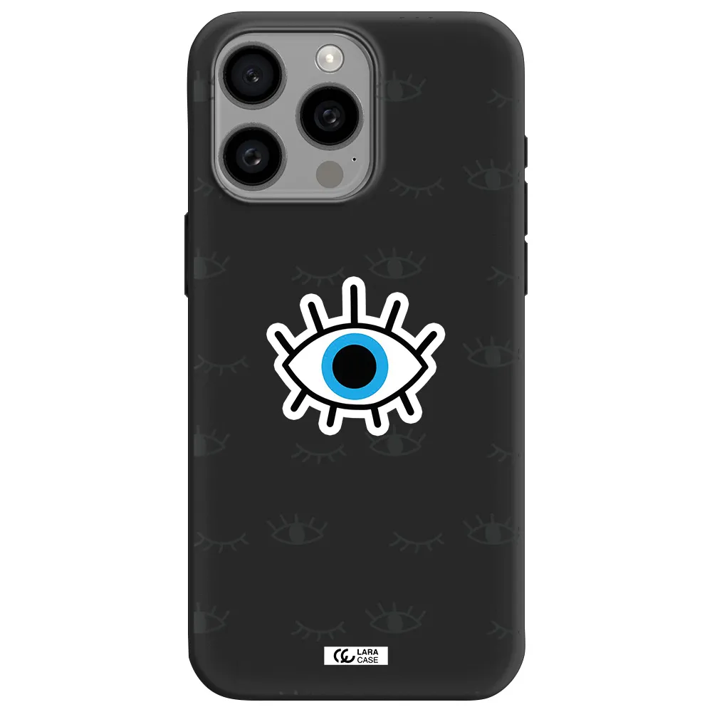a blue eye with black eyeballs and eyelashes Apple Iphone 15 Pro max Silicone black Case