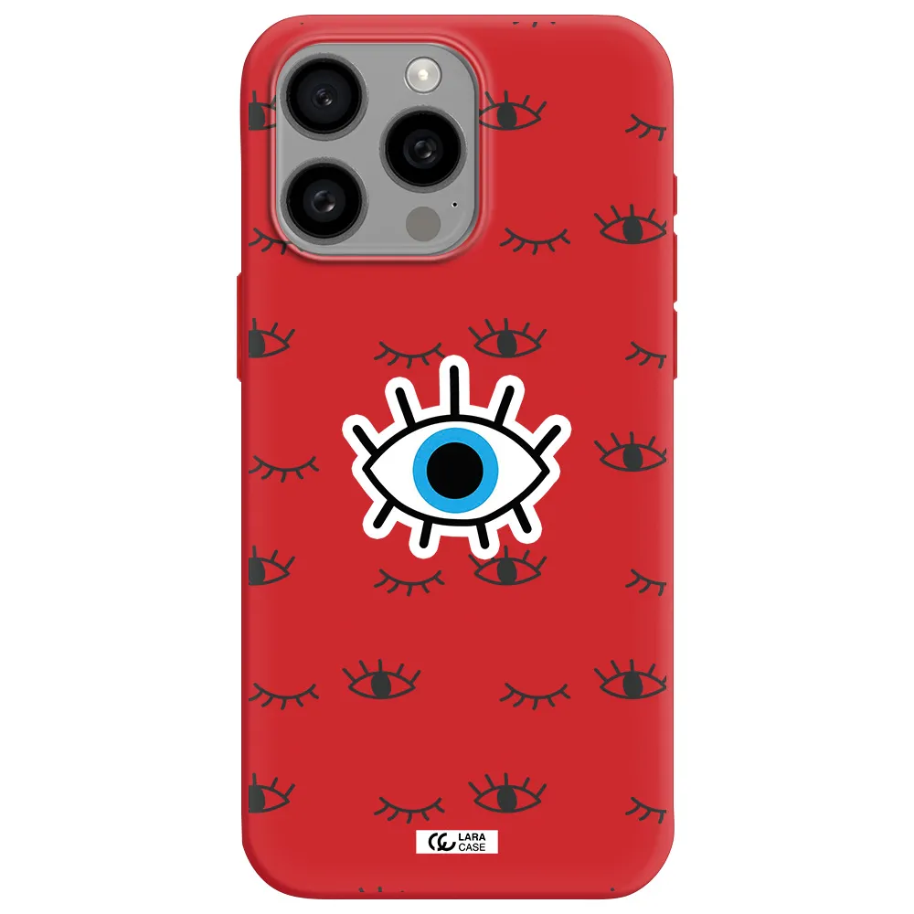 A Blue Eye With Black Eyeballs And Eyelashes Apple Iphone 15 Pro Max Silicone Imperial Red Case