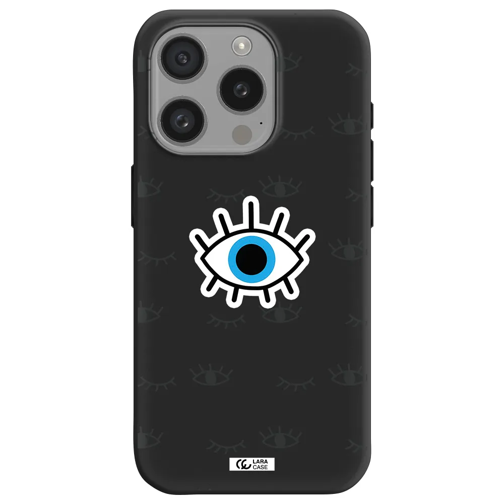 A Blue Eye With Black Eyeballs And Eyelashes Apple Iphone 15 Pro Silicone Black Case
