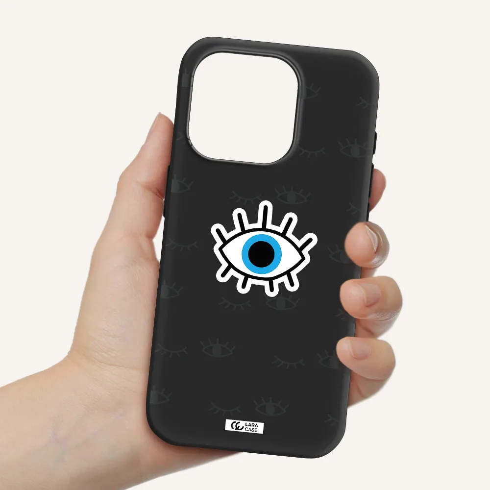 A Blue Eye With Black Eyeballs And Eyelashes Apple Iphone 15 Pro Silicone Black Case