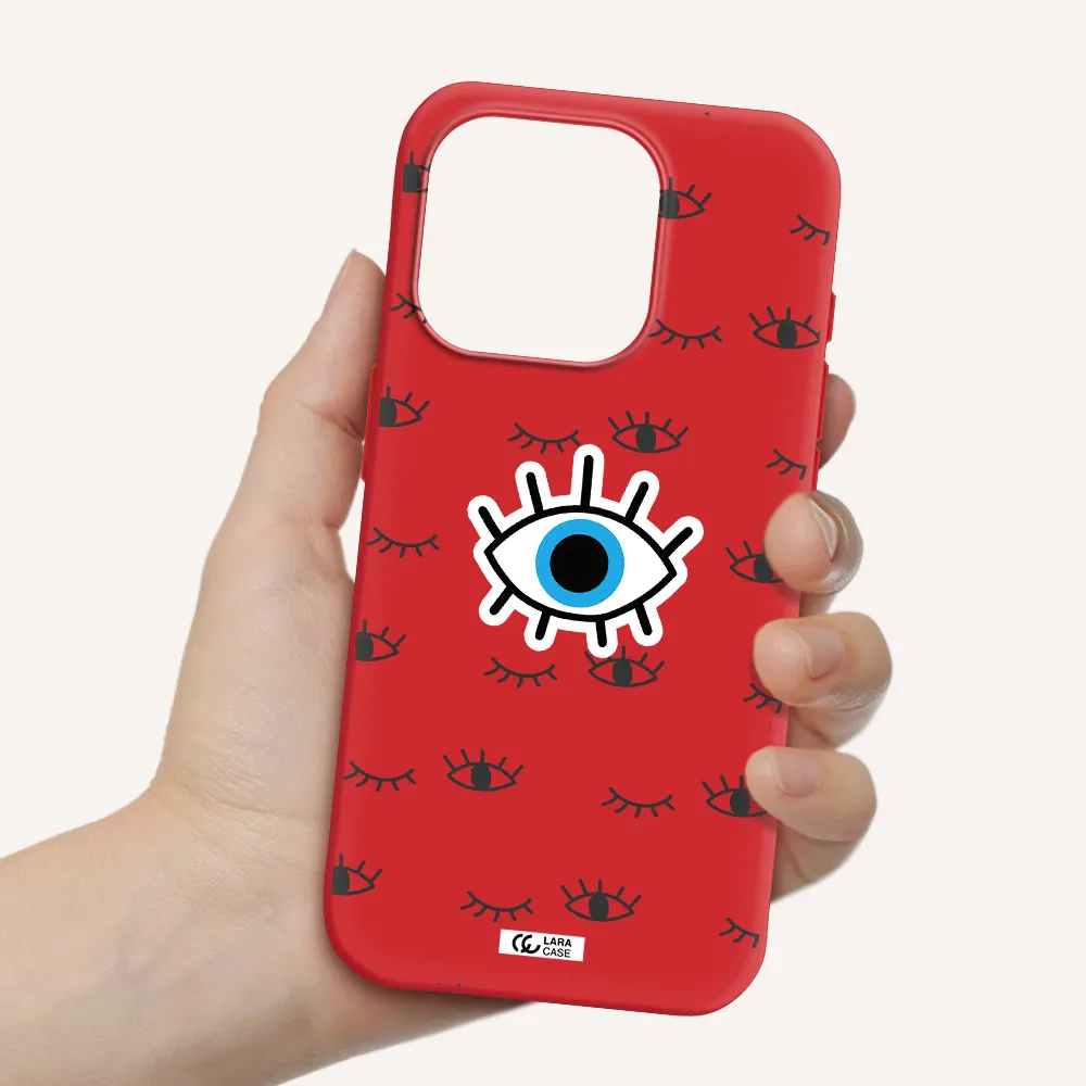 A Blue Eye With Black Eyeballs And Eyelashes Apple Iphone 15 Pro Silicone Imperial Red Case