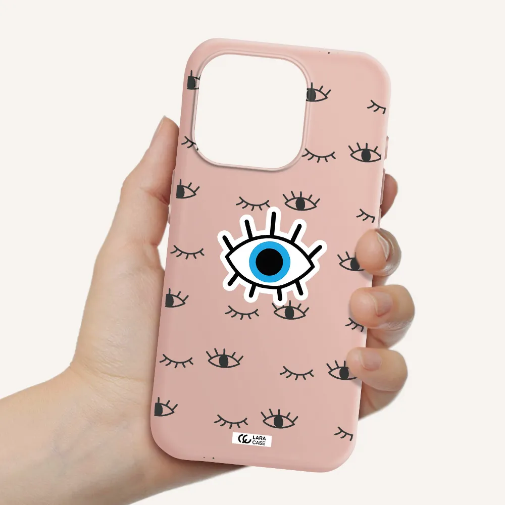 A Blue Eye With Black Eyeballs And Eyelashes Apple Iphone 15 Pro Silicone Pastel Pink Case