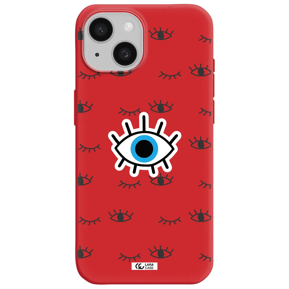 A Blue Eye With Black Eyeballs And Eyelashes Apple Iphone 15 Silicone Imperial Red Case
