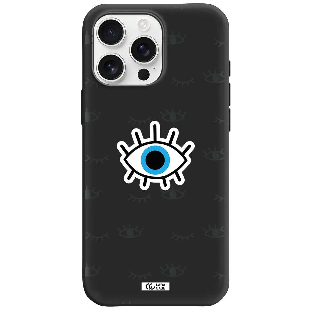 A Blue Eye With Black Eyeballs And Eyelashes Apple Iphone 16 Pro Max Silicone Black Case