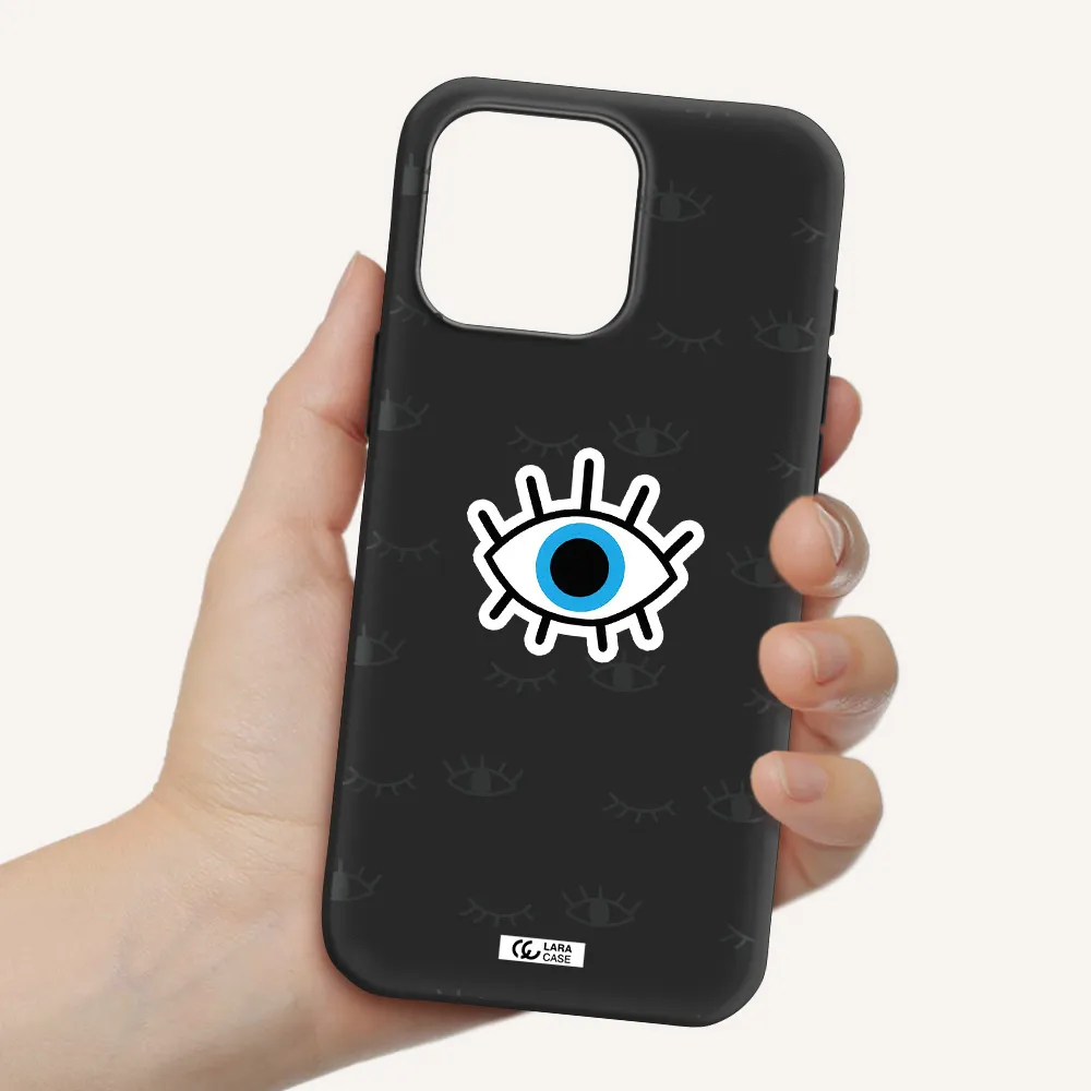 A Blue Eye With Black Eyeballs And Eyelashes Apple Iphone 16 Pro Max Silicone Black Case
