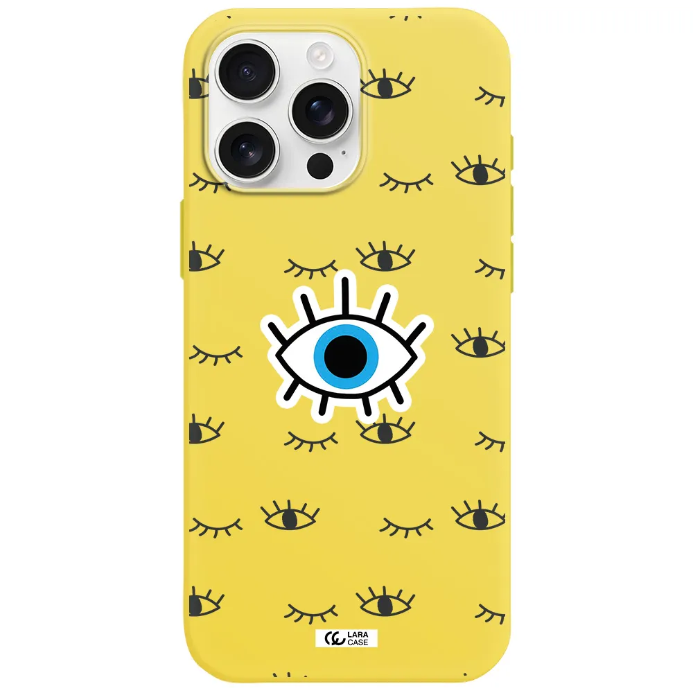 A Blue Eye With Black Eyeballs And Eyelashes Apple Iphone 16 Pro Max Silicone Canary Yellow Case