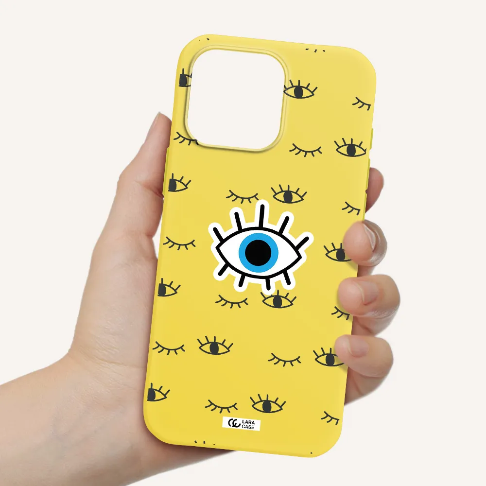 A Blue Eye With Black Eyeballs And Eyelashes Apple Iphone 16 Pro Max Silicone Canary Yellow Case