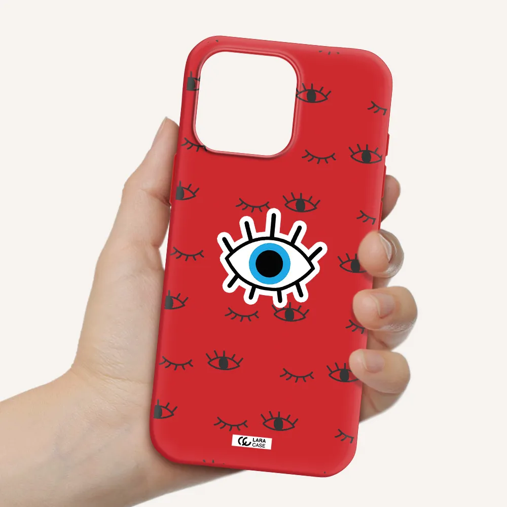 A Blue Eye With Black Eyeballs And Eyelashes Apple Iphone 16 Pro Max Silicone Imperial Red Case