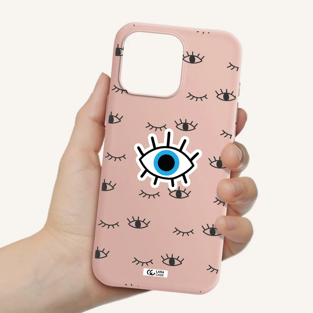 A Blue Eye With Black Eyeballs And Eyelashes Apple Iphone 16 Pro Max Silicone Pastel Pink Case