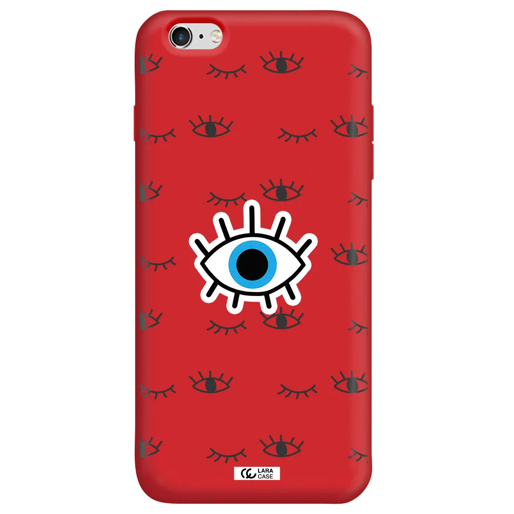 a blue eye with black eyeballs and eyelashes Apple iPhone 6 plus Silicone Imperial Red Case